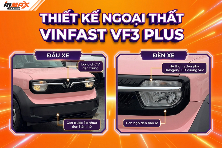 Thiết kế đầu xe và hệ thống chiếu sáng trên VinFast VF3 Plus
