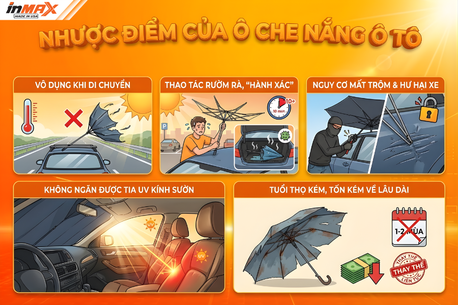 Nhược điểm của ô che nắng oto